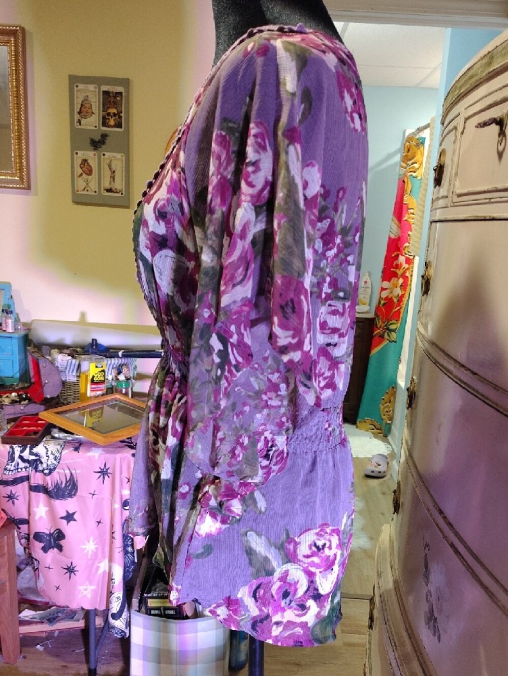Candie's Lavender Floral Crochet-Trim Peasant Blouse - Picture 6 of 11